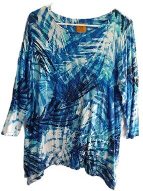 Ruby Rd Blouse Size LARGE Pullover 3/4 Sleeve Round Neck Rayon Blend